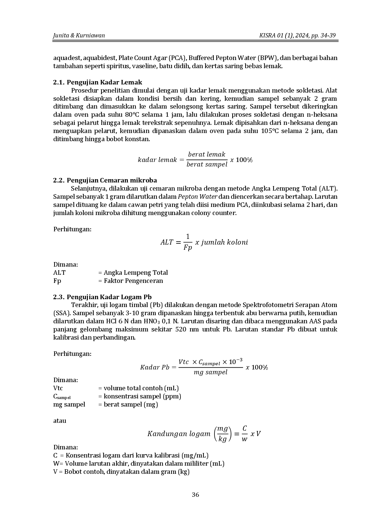 juris Analisis Kadar Lemak Cemara Mikroba dan Kadar Logam Pb pada Produk Santan Instan Merk T