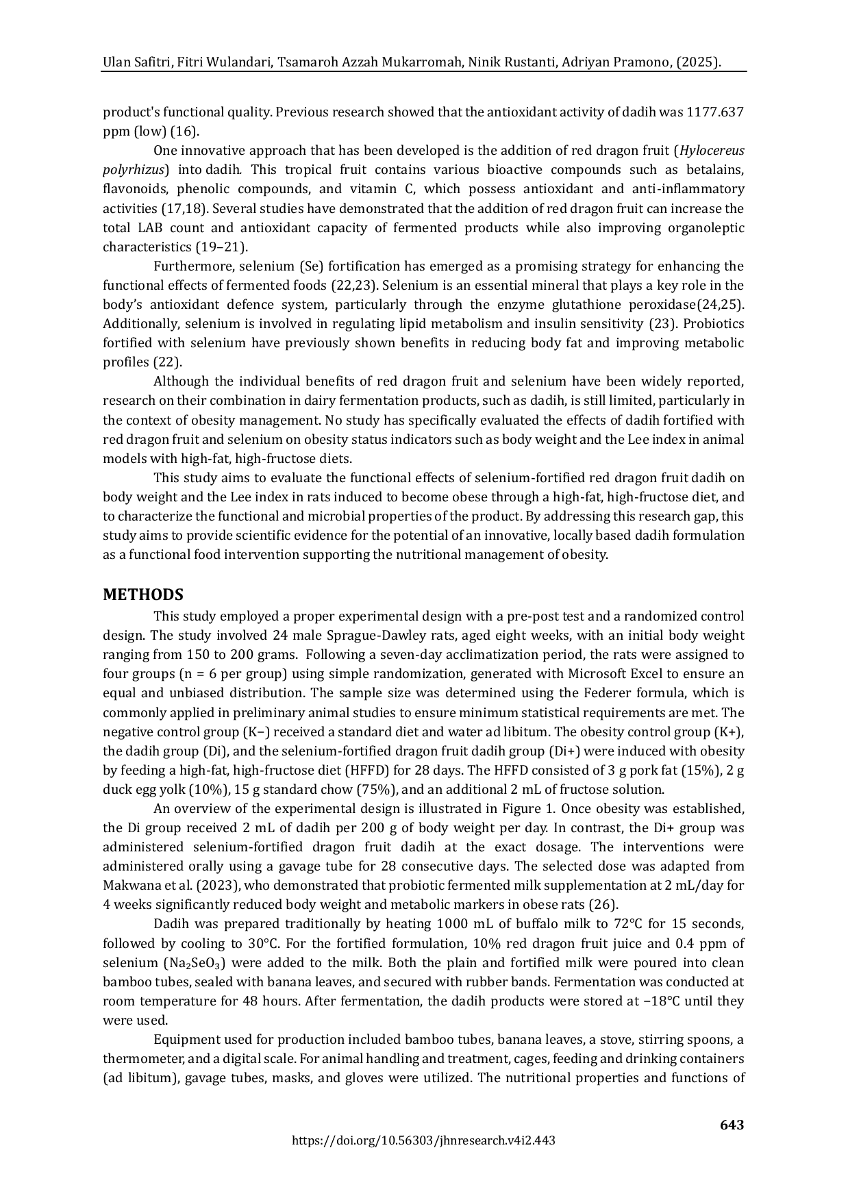 JURIS Selenium Fortified Red Dragon Fruit Dadih Improves Obesity Markers In Rats Induced By A High Fat High Fructose Diet