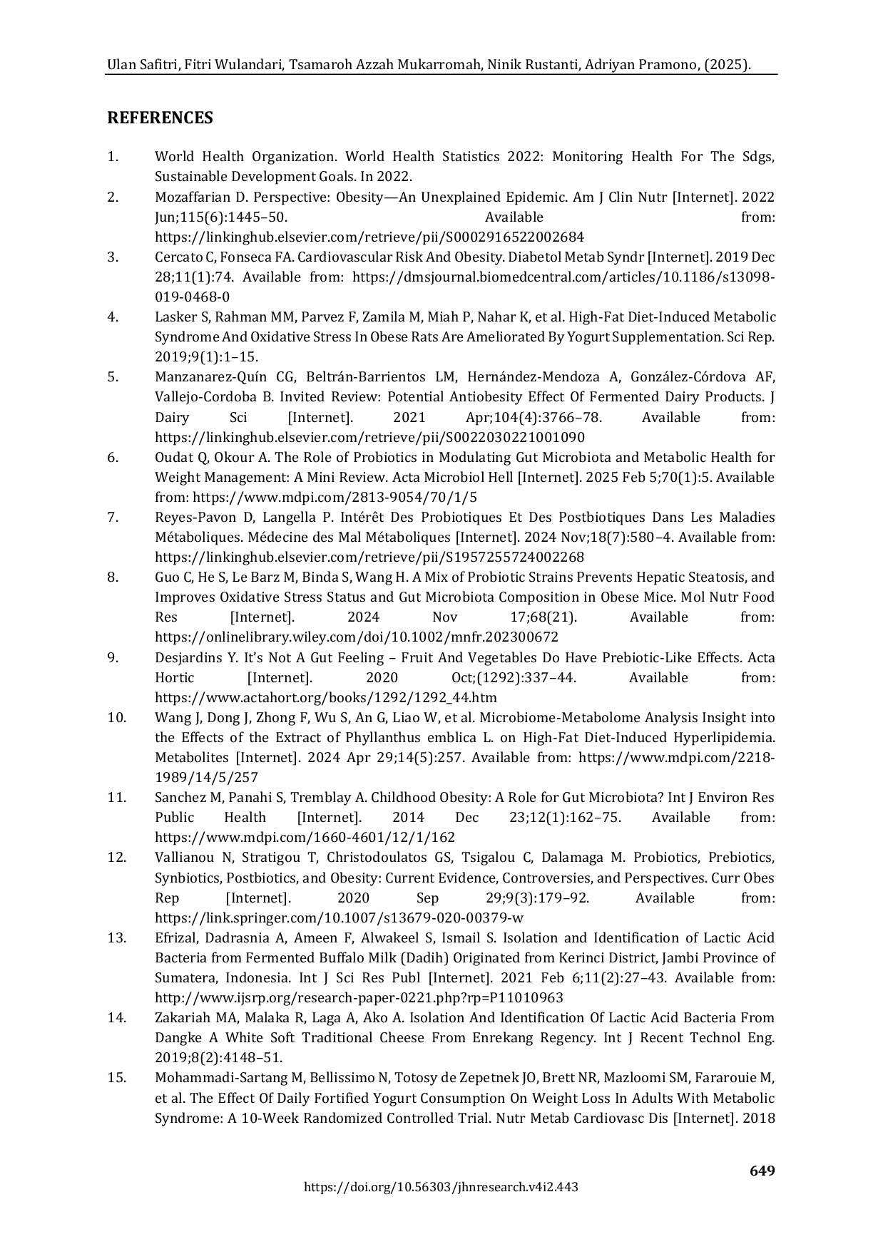 JURIS Selenium Fortified Red Dragon Fruit Dadih Improves Obesity Markers In Rats Induced By A High Fat High Fructose Diet
