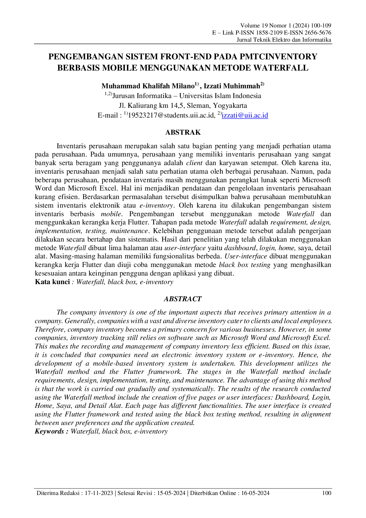 JURIS PENGEMBANGAN SISTEM FRONT END PADA PMTCINVENTORY BERBASIS MOBILE MENGGUNAKAN METODE WATERFALL