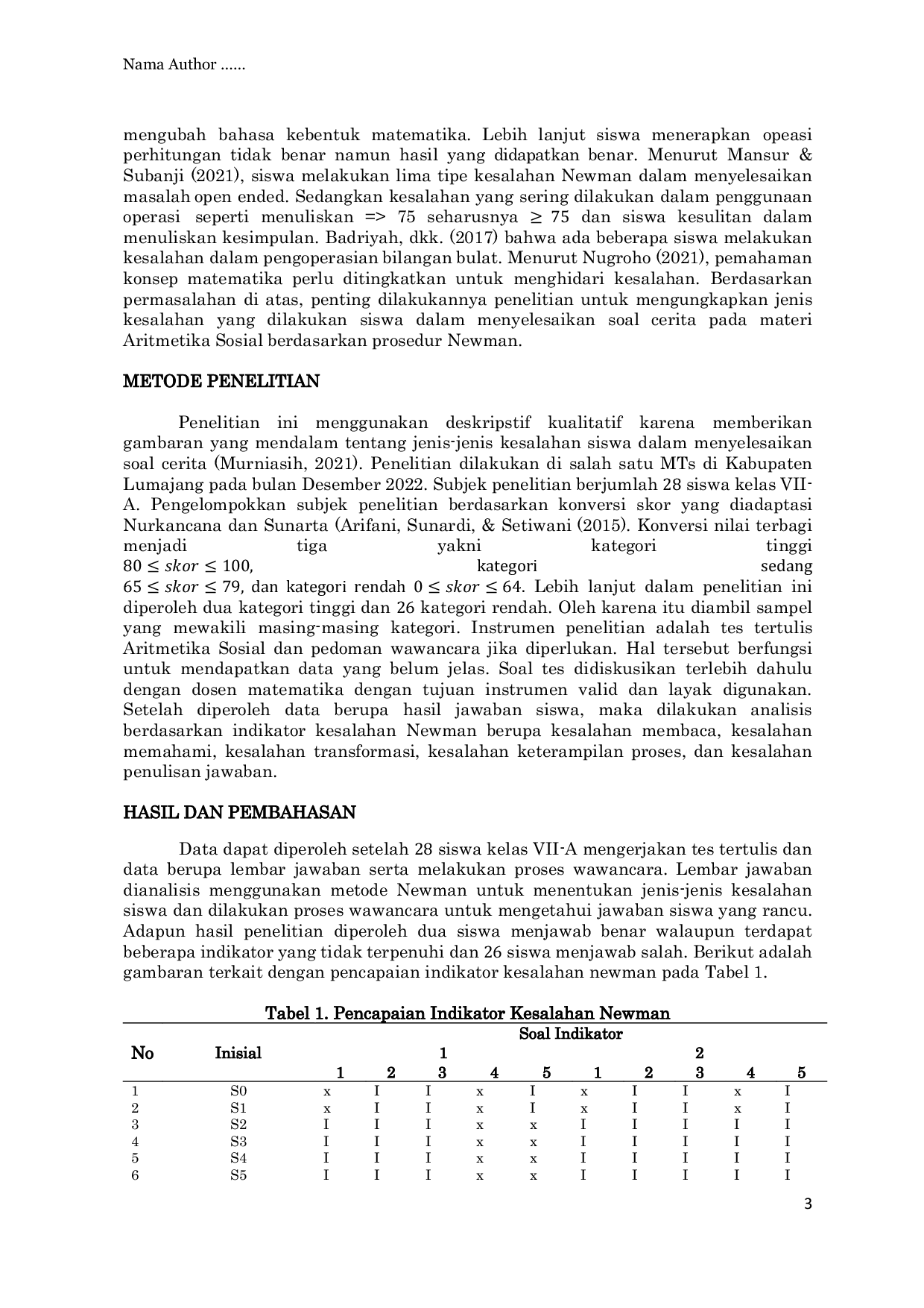JURIS Bagaimana Bentuk Kesalahan Siswa dalam Menyelesaikan Soal Cerita Berdasarkan Prosedur Newman