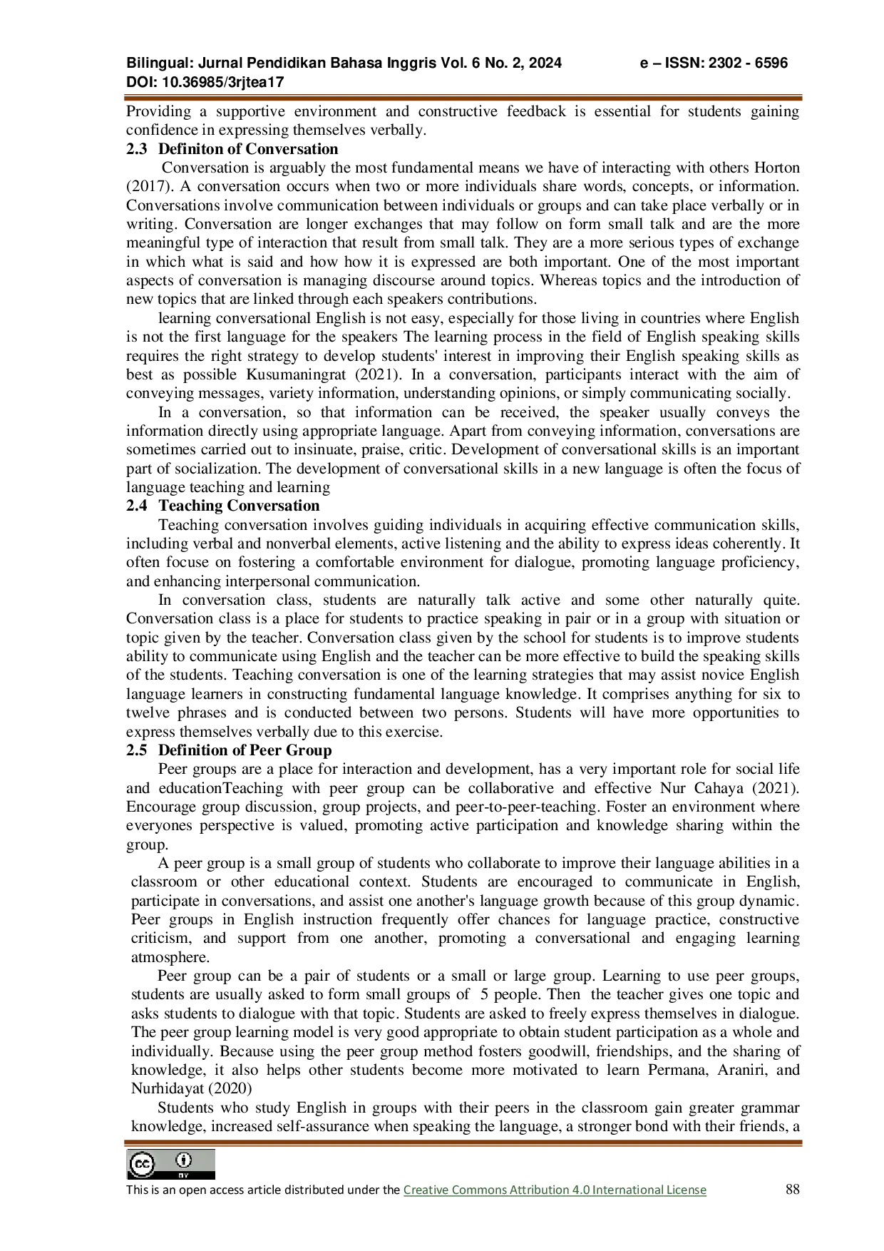 JURIS Improving Students Speaking Skill Through Conversation With Peetr Group Method Grade Eleventh In Senior High School Tamansiswa Pematangsiantar
