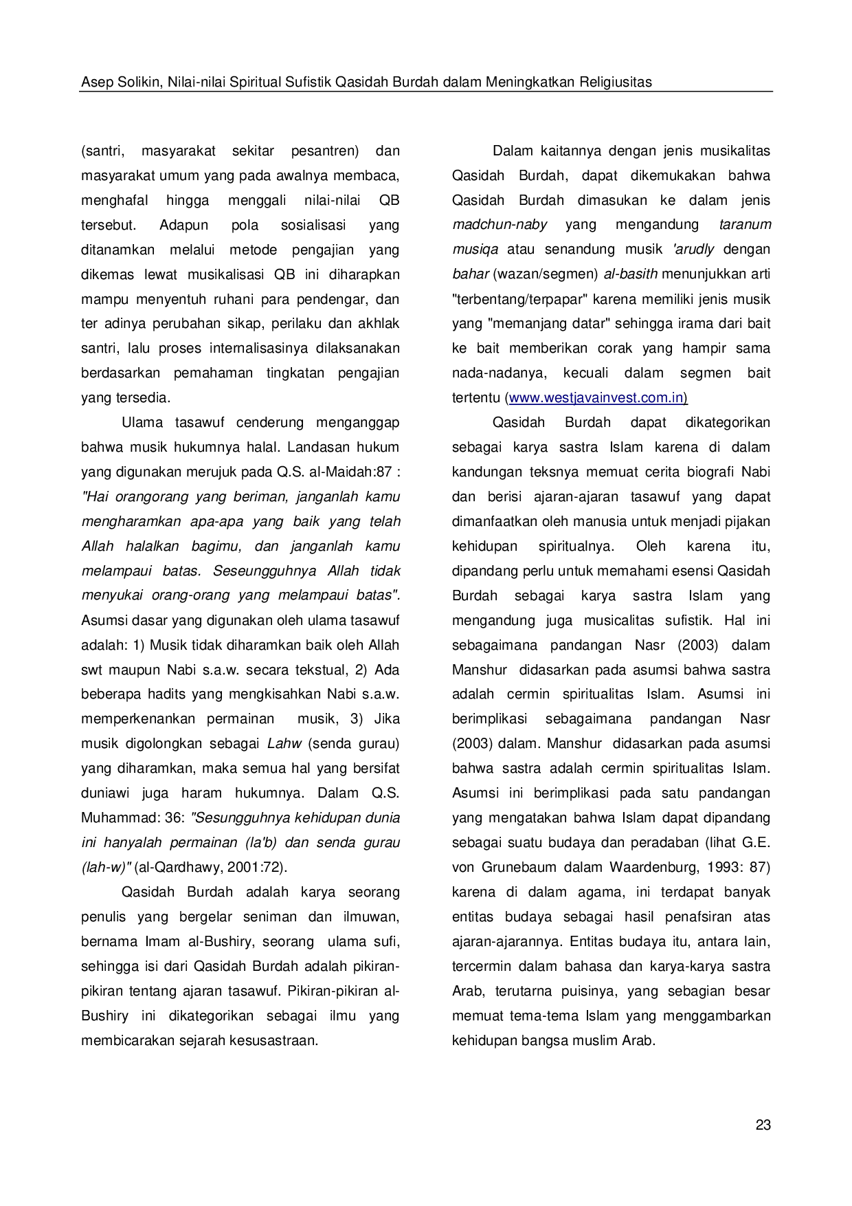 JURIS Nilai Nilai Spiritual Sufistik Qasidah Burdah dalam Meningkatkan Religiusitas