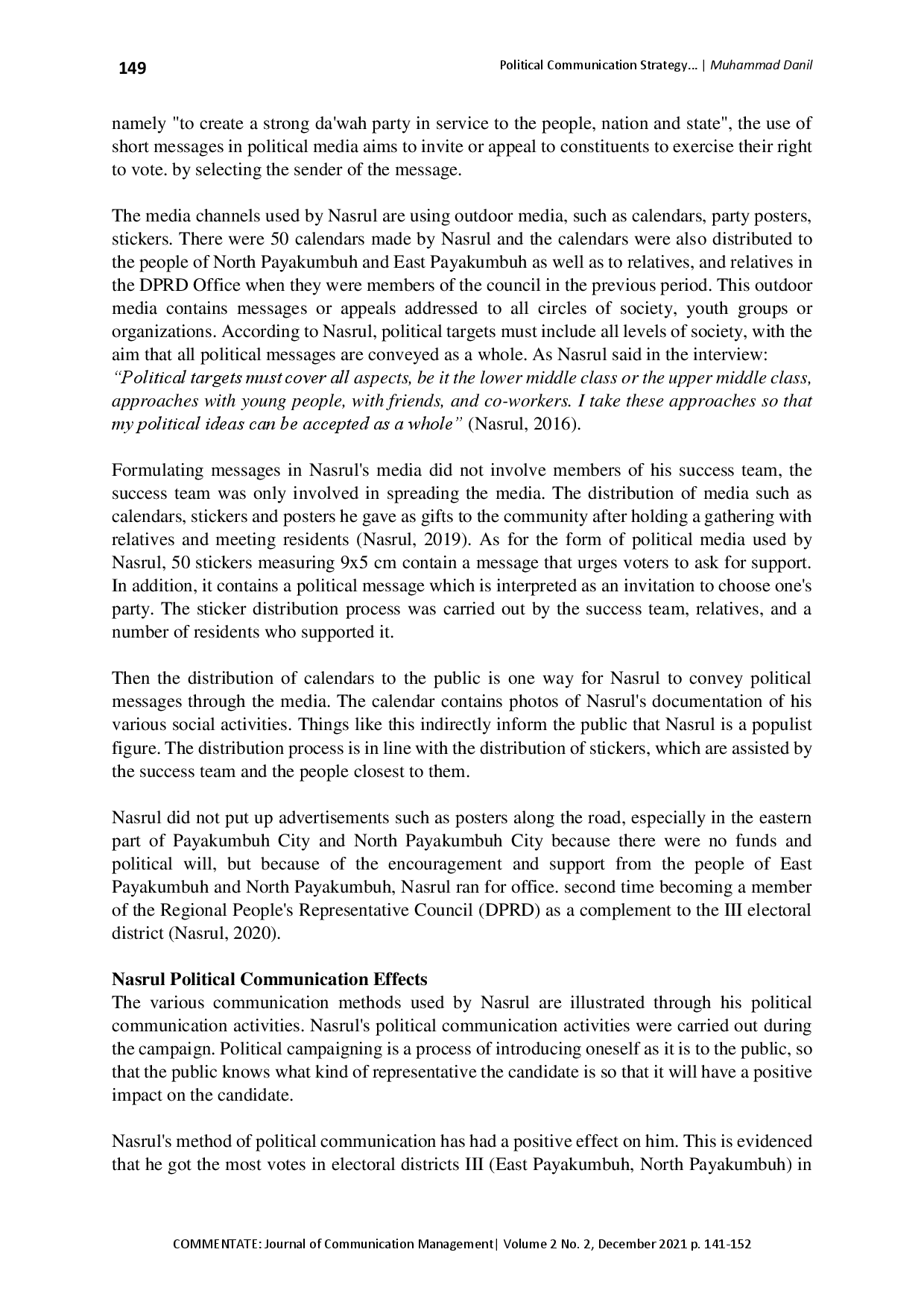 juris Political Communication Strategy in Legislative Elections A Case Study of Nasrul in the Period of 2019 2024 in Payakumbuh City