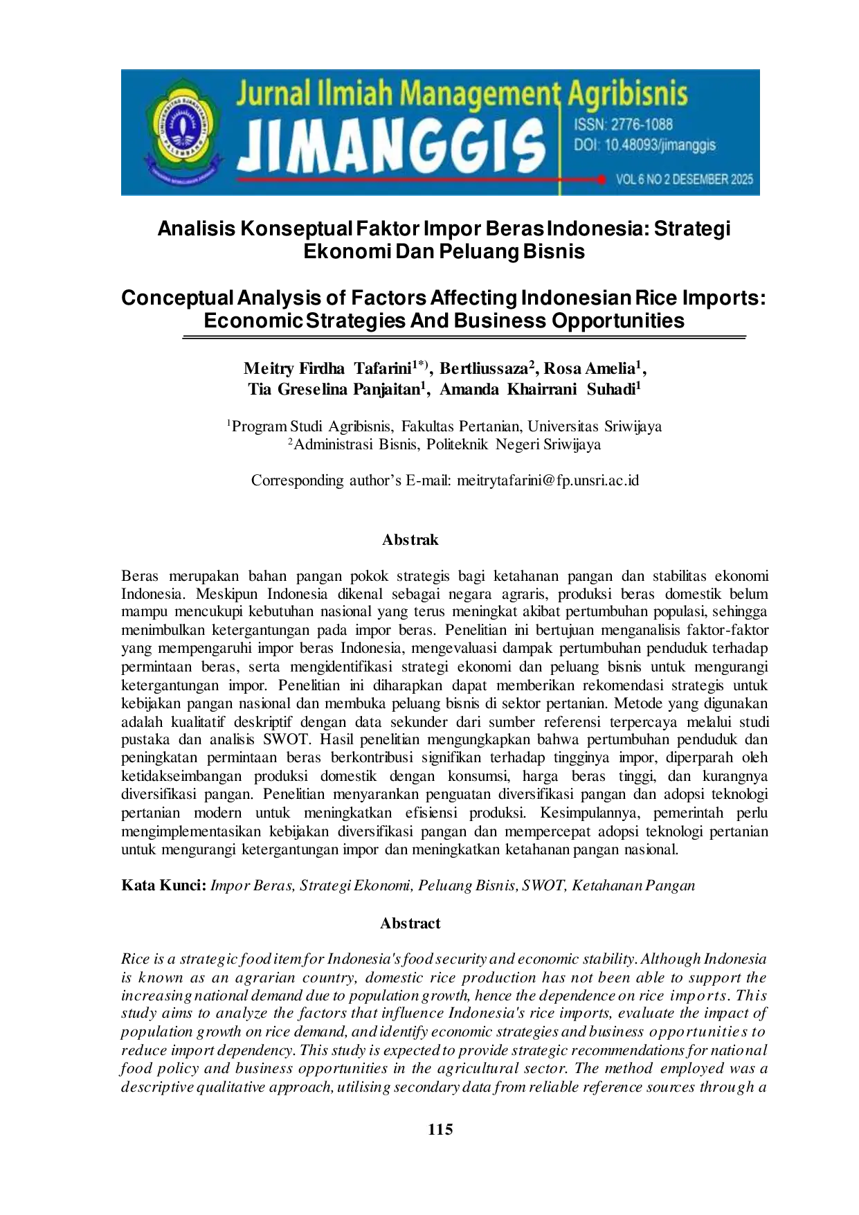 JURIS Analisis Konseptual Faktor Impor Beras Indonesia Strategi Ekonomi Dan Peluang Bisnis
