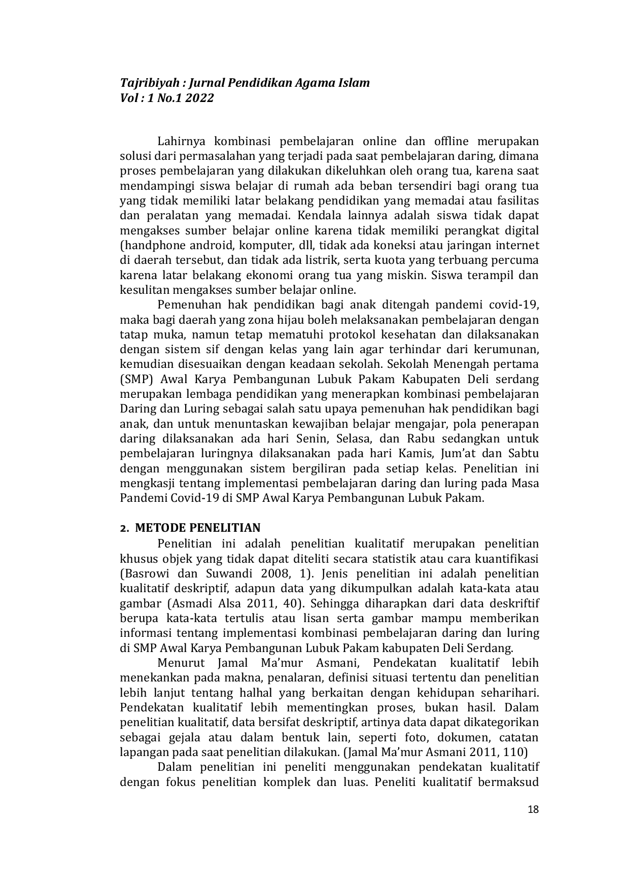 JURIS Implementasi Pembelajaran Daring Dan Luring Pada Masa Pandemi Covid 19 Di Smp Awal Karya Pembangunan