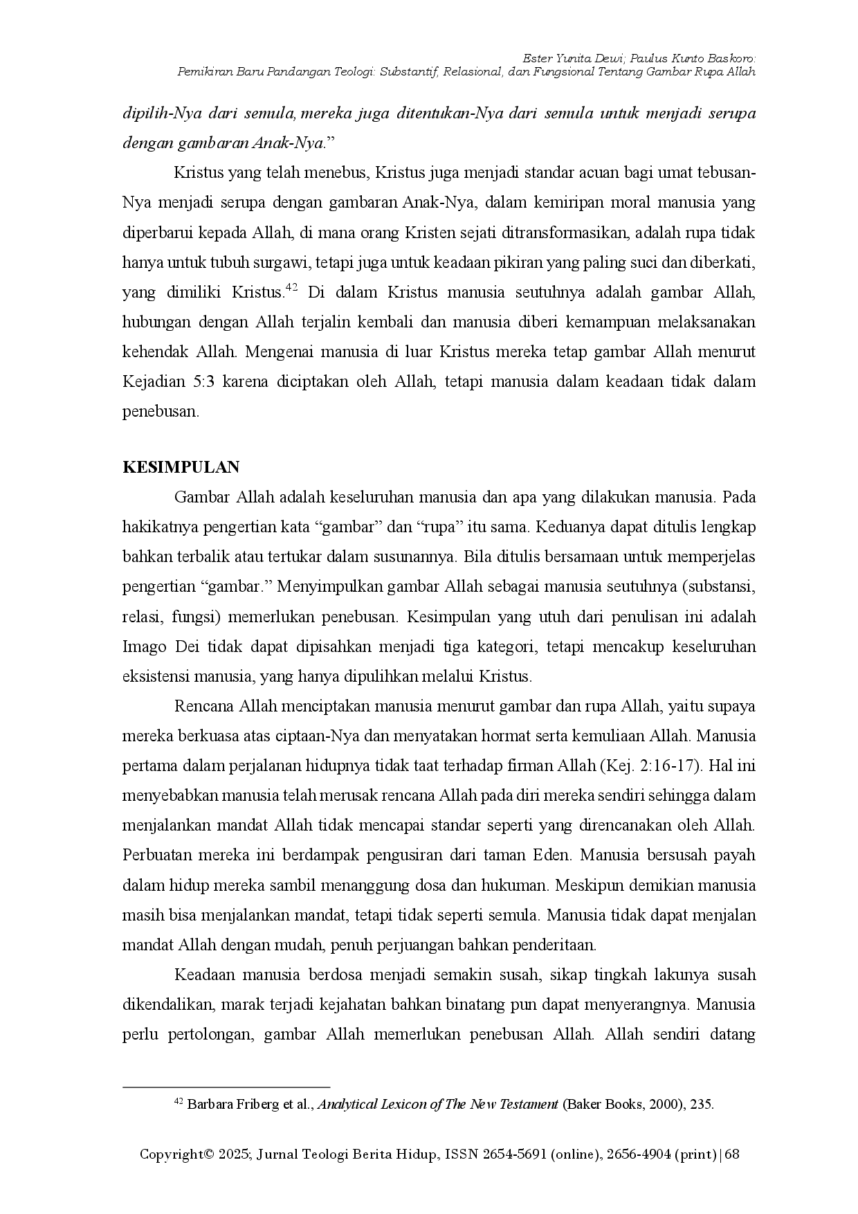 JURIS Pemikiran Baru Pandangan Teologi Substantif Relasional Dan Fungsional Tentang Gambar Rupa Allah