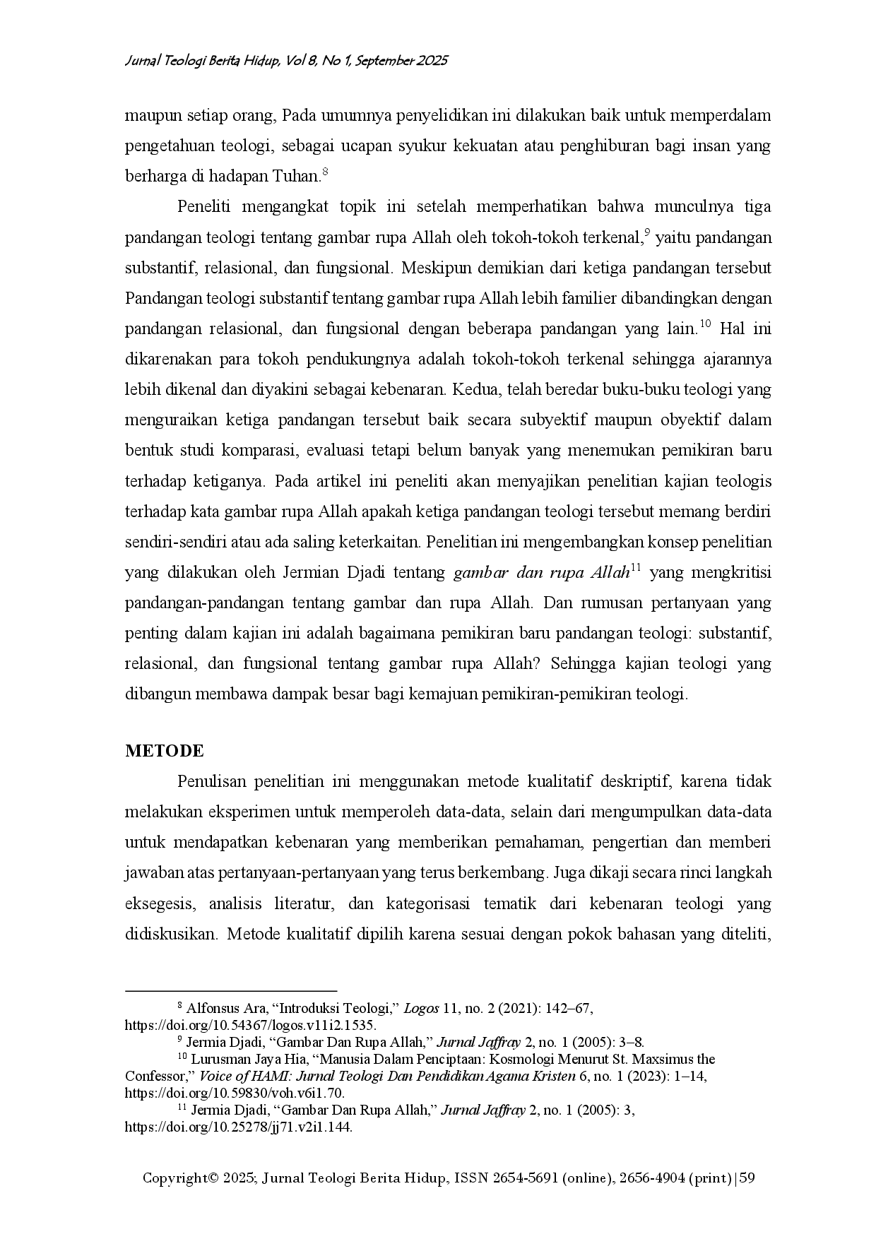 juris Pemikiran Baru Pandangan Teologi Substantif Relasional Dan Fungsional Tentang Gambar Rupa Allah