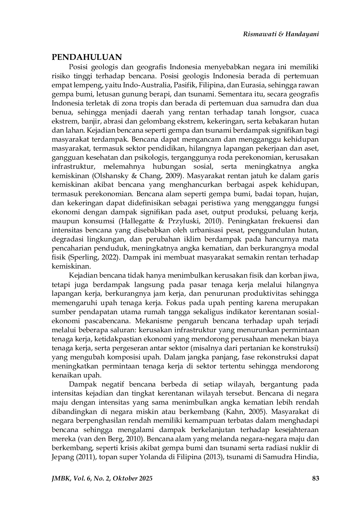 JURIS Dampak Kejadian Bencana terhadap Upah Tenaga Kerja di Indonesia