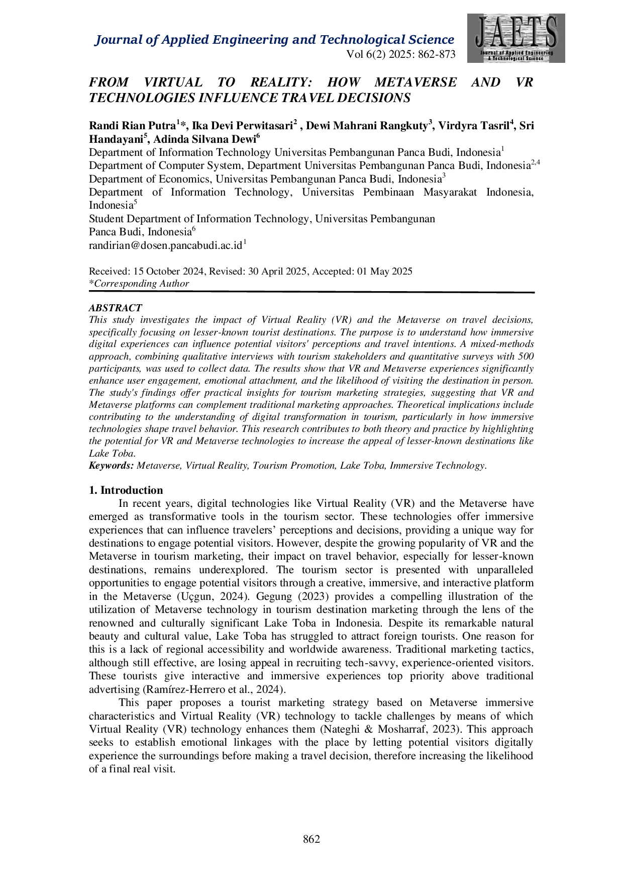 JURIS From Virtual to Reality How Metaverse and VR Technologies Influence Travel Decisions