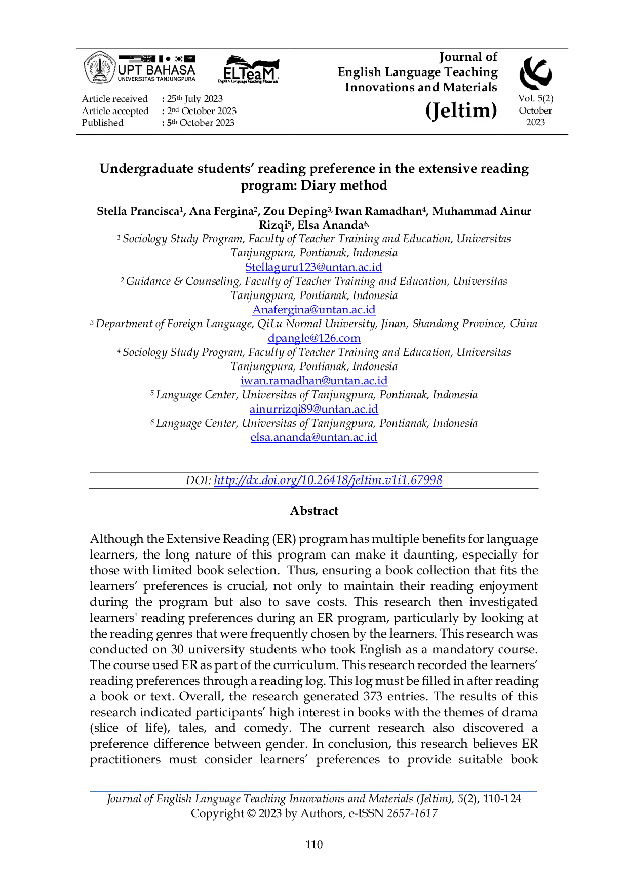 JURIS Undergraduate Students Reading Preference in the Extensive Reading Program Diary Method