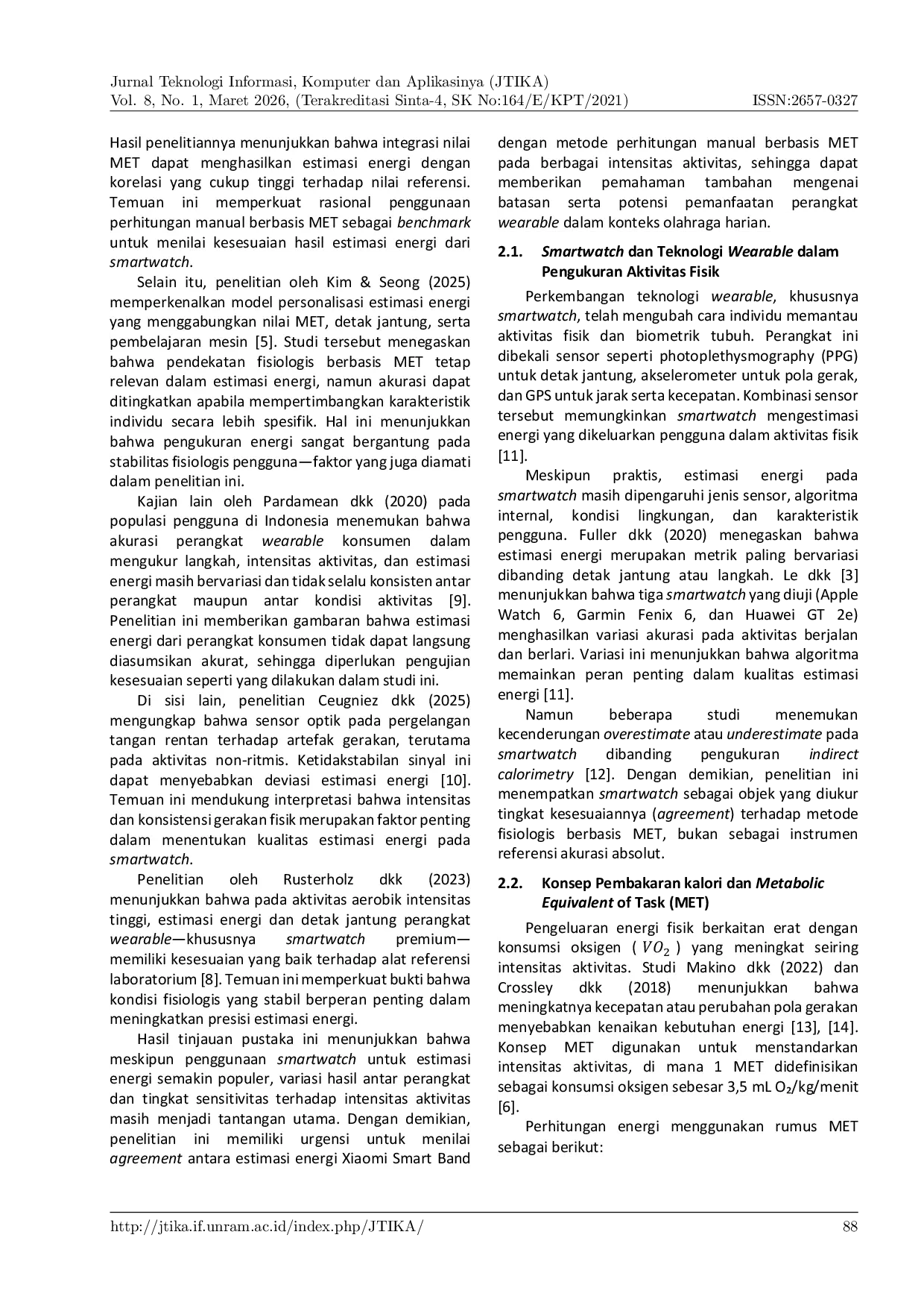 JURIS Analisis Kesesuaian Pengukuran Kalori Smartwatch Dengan Perhitungan Met Pada Aktivitas Olahraga