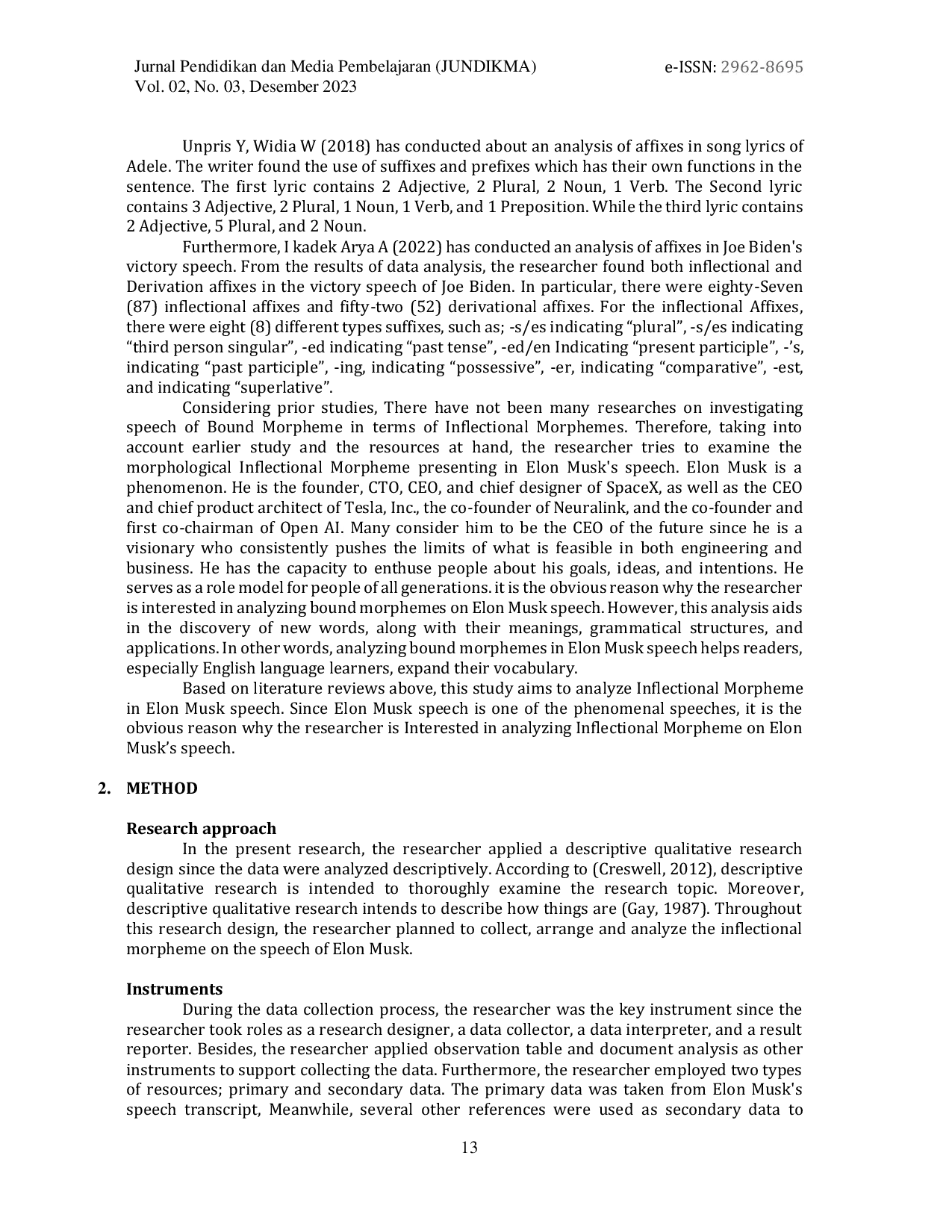 JURIS A Morphological Analysis of Inflectional Morphemes in Elon Musk Speech
