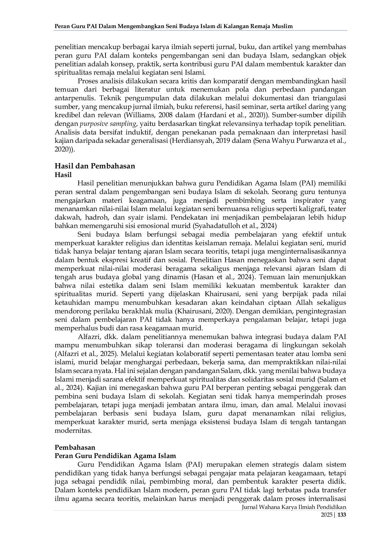 JURIS Peran Guru Pai dalam Mengembangkan Seni Budaya Islam di Kalangan Remaja Muslim