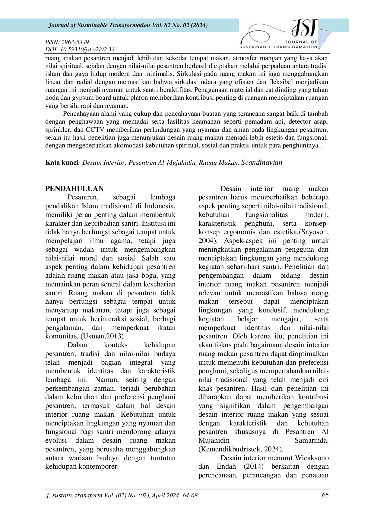 JURIS Perancangan Interior Ruang Makan Santri di Pondok Pesantren Al Mujahidin Samarinda