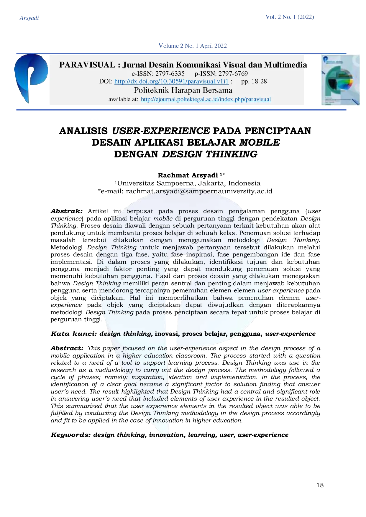 JURIS Analisis User Experience Pada Penciptaan Desain Aplikasi Belajar Mobile Dengan Design Thinking