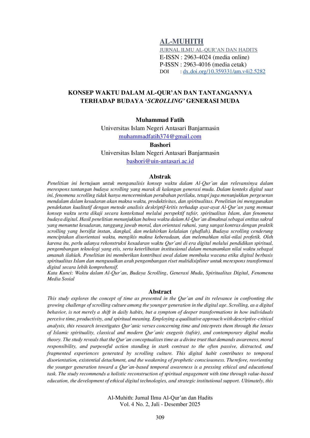 JURIS Konsep Waktu dalam Al Qur an dan Tantangannya Terhadap Budaya Scrolling Generasi Muda