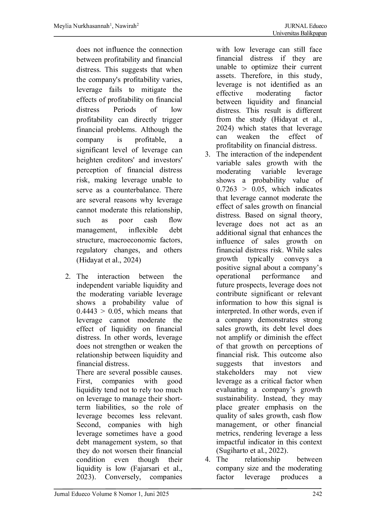 JURIS Profitability Liquidity Sales Growth Firm Size Financial Distress with Leverage as a Moderating Variable