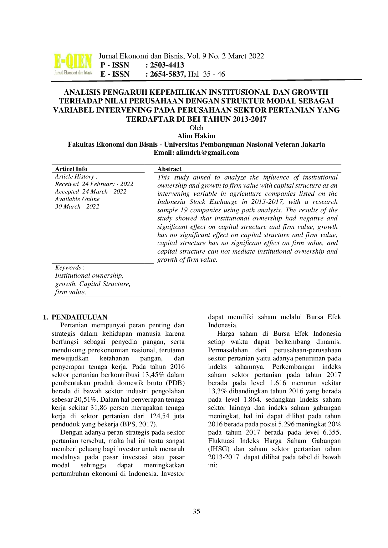 JURIS Analisis Pengaruh Kepemilikan Institusional Dan Growth Terhadap Nilai Perusahaan Dengan Struktur Modal Sebagai Variabel Intervening Pada Perusahaan Sektor Pertanian Yang Terdaftar Di Bei Tahun 2013 20