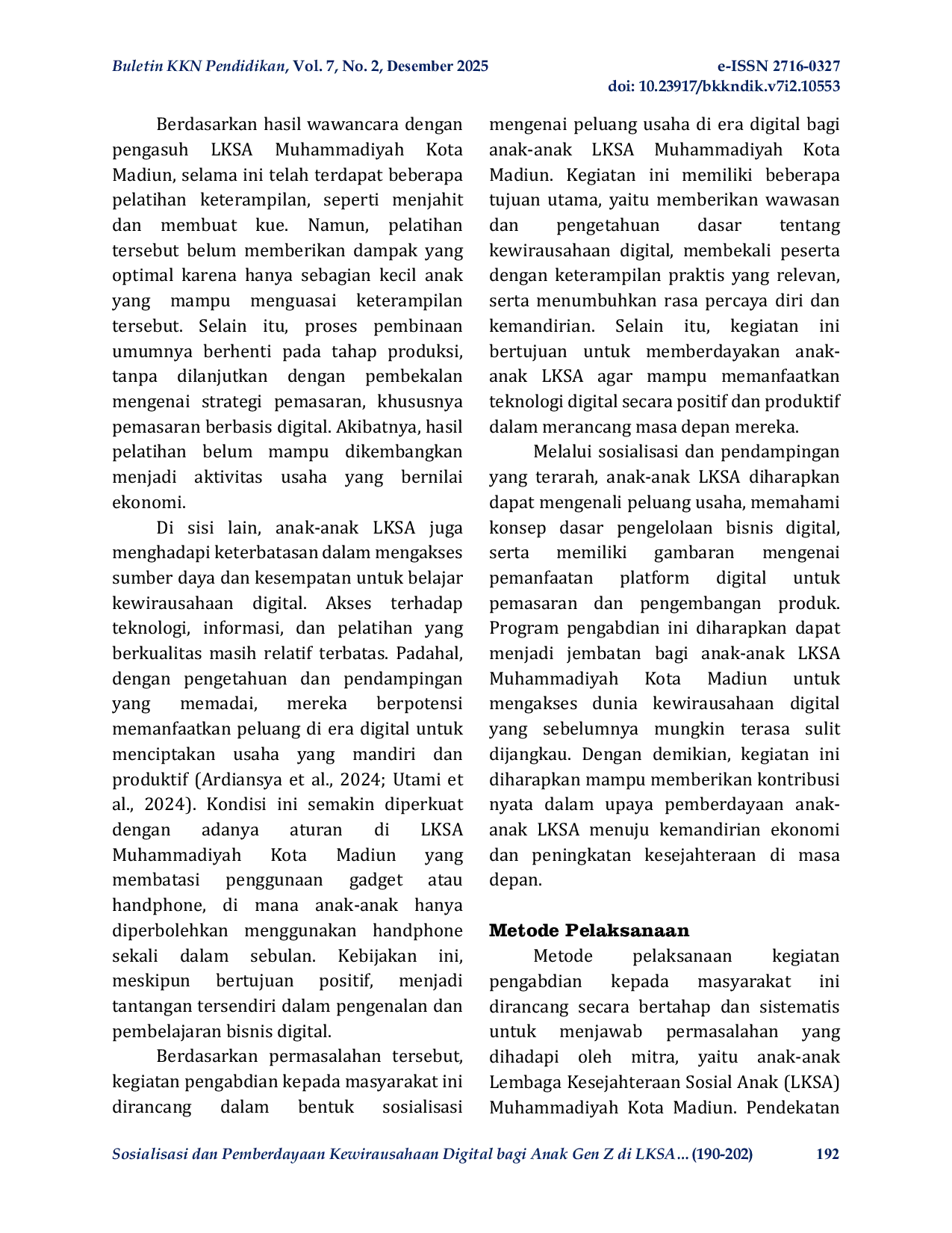 JURIS Sosialisasi dan Pemberdayaan Kewirausahaan Digital bagi Anak Gen Z di LKSA Muhammadiyah Kota Madiun