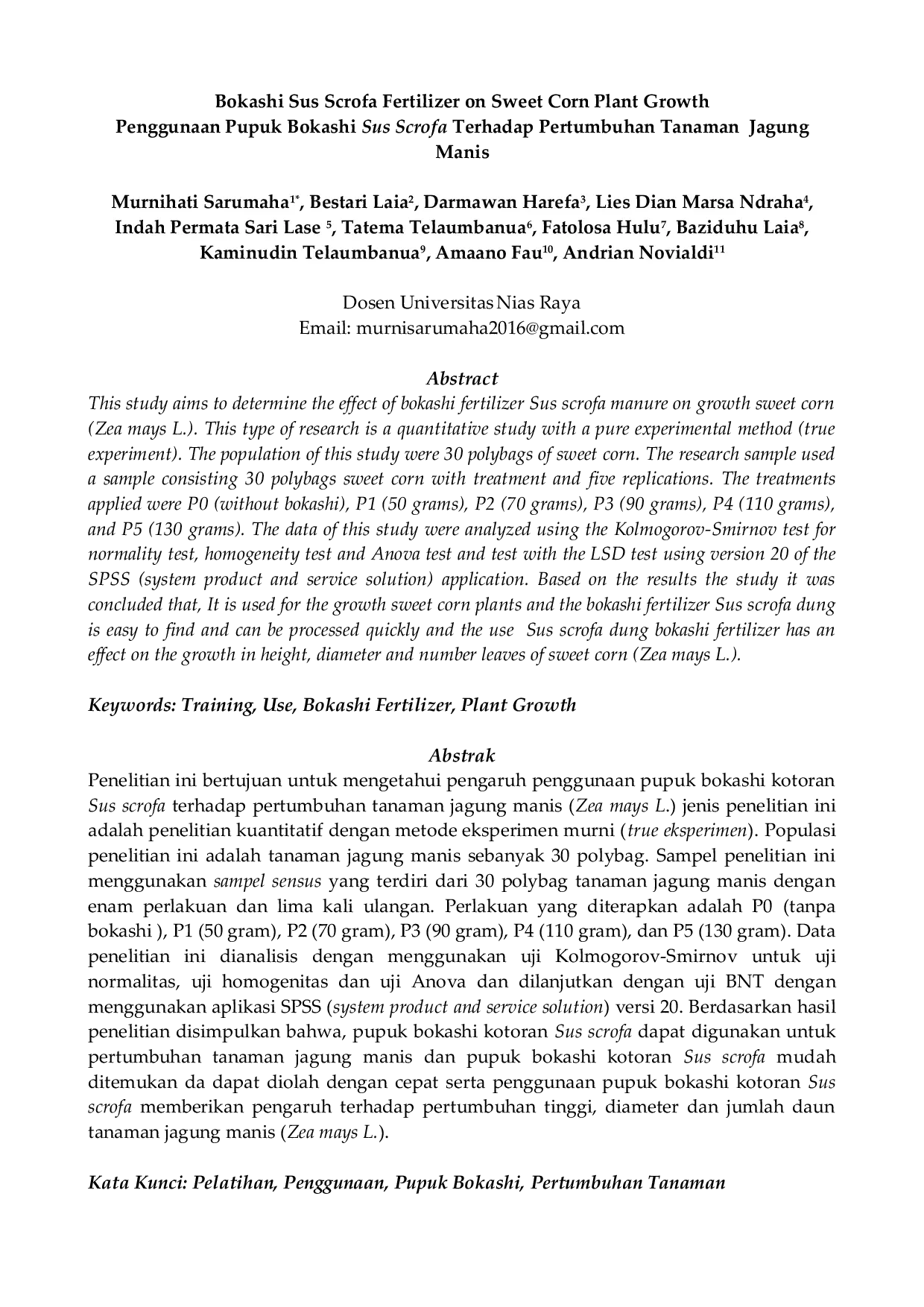 JURIS Penggunaan Pupuk Bokashi Sus Scrofa Terhadap Pertumbuhan Tanaman Jagung Manis