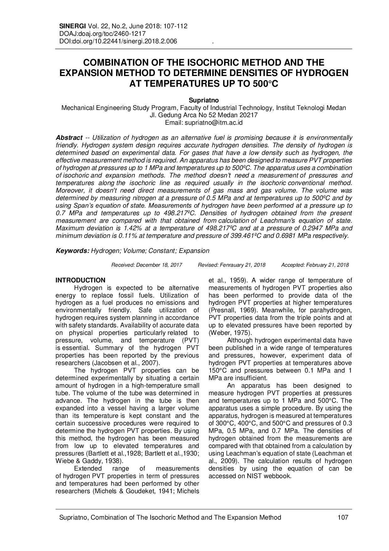 JURIS Kombinasi Metode Isokorik dan Metode Ekspansi untuk Menentukan Densitas Hidrogen pada Temperatur Hingga 500 C