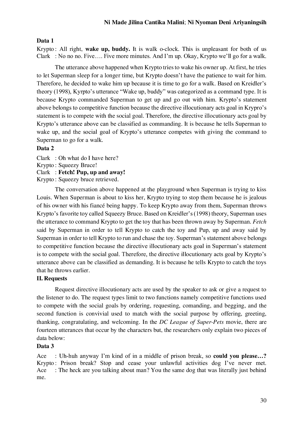 JURIS An Analysis of Directive Illocutionary Acts Found in DC League of Super Pets Movie