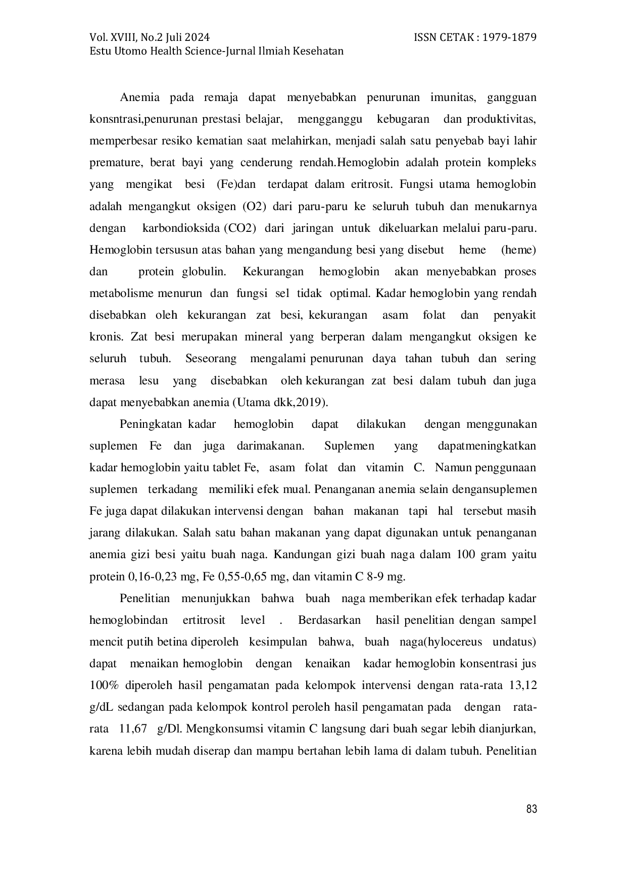 JURIS Efektivitas Pemberian Jus Buah Naga Terhadap Peningkatan Hemoglobin Pada Remaja Putri Dengan Anemia