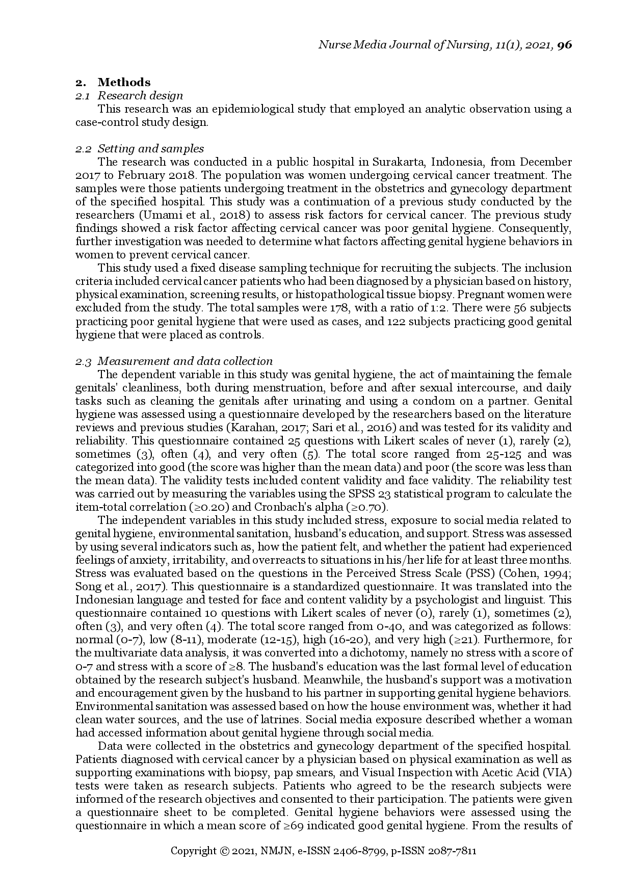 juris Factors Associated with Genital Hygiene Behaviors in Cervical Cancer Patients in Surakarta Indonesia