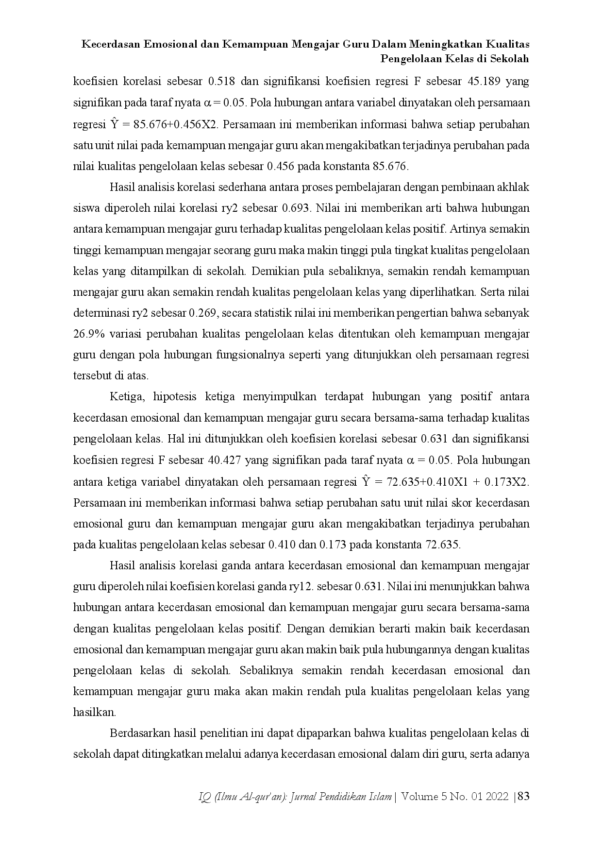 juris Kecerdasan Emosional dan Kemampuan Mengajar Guru dalam Meningkatkan Kualitas Pengelolaan Kelas di Sekolah