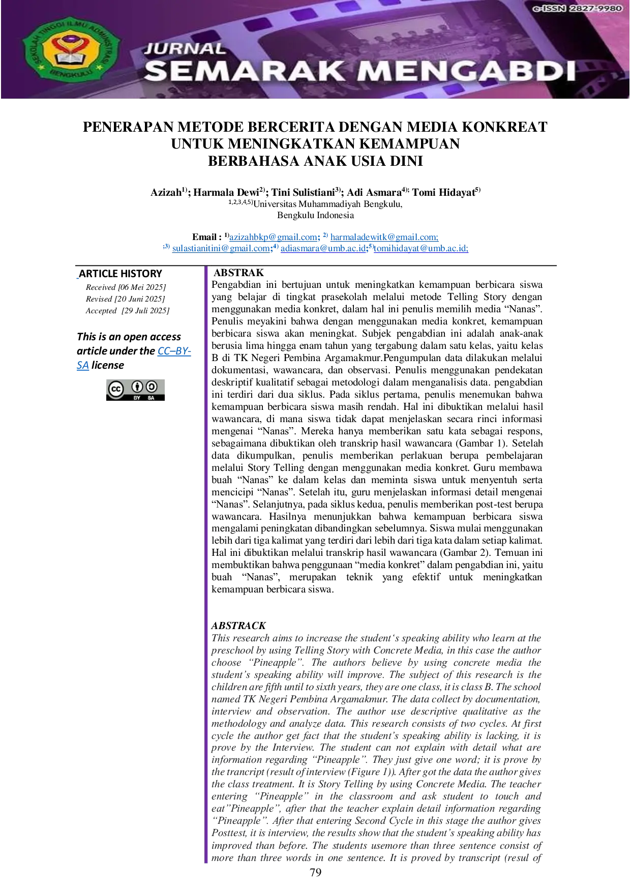 JURIS Penerapan Metode Bercerita Dengan Media Konkreat Untuk Meningkatkan Kemampuan Berbahasa Anak Usia Dini
