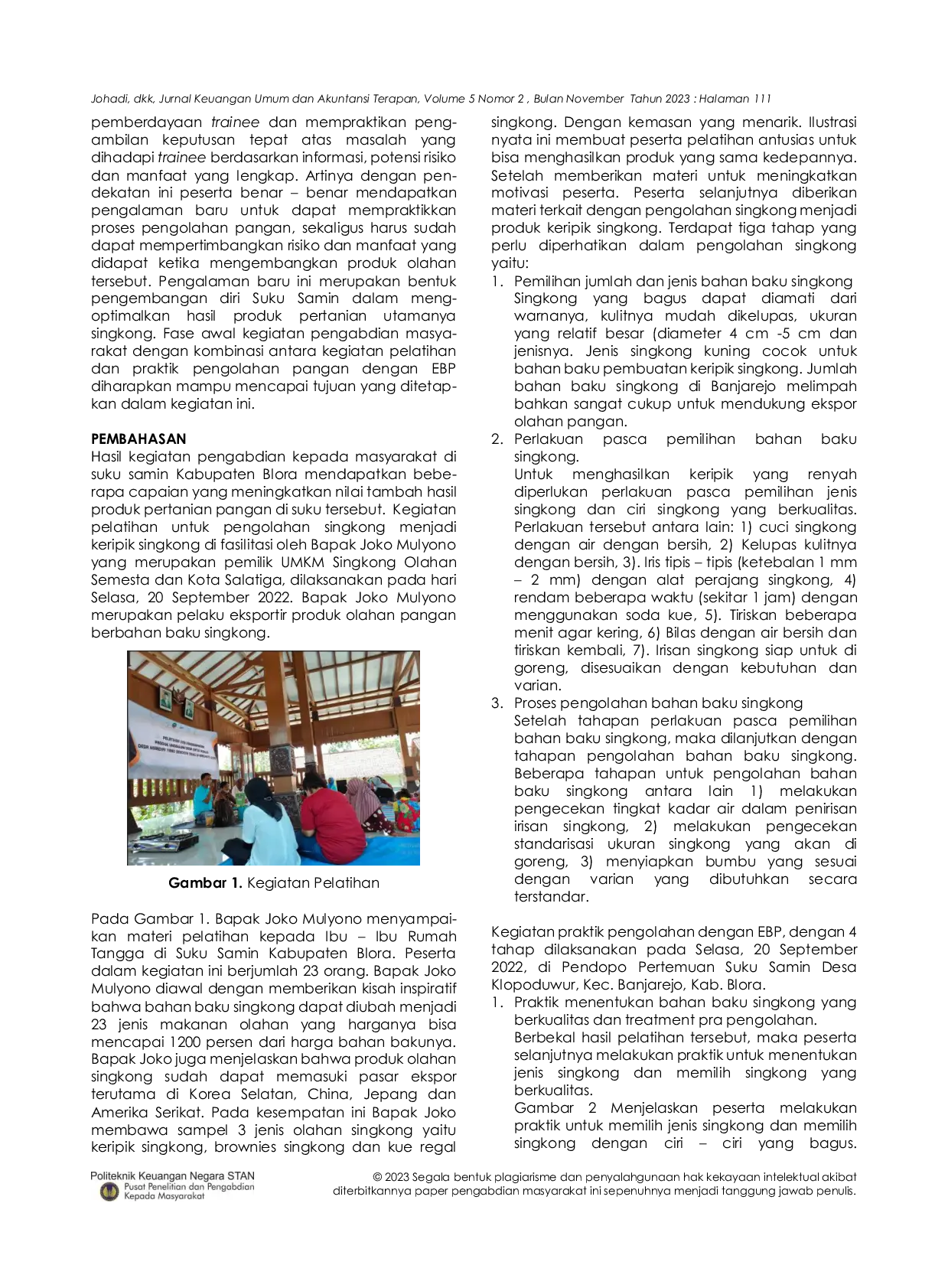 JURIS Pengembangan Produk Olahan Pangan Berbahan Baku Singkong di Suku Samin Blora