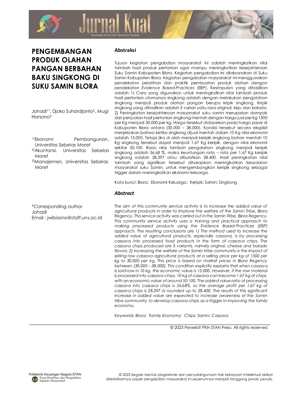 JURIS Pengembangan Produk Olahan Pangan Berbahan Baku Singkong di Suku Samin Blora