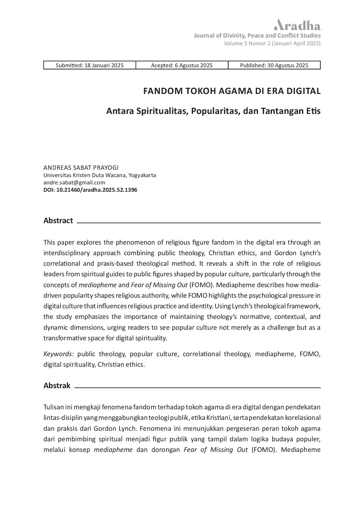 JURIS Fandom Tokoh Agama di Era Digital Antara Spiritualitas Popularitas dan Tantangan Etis