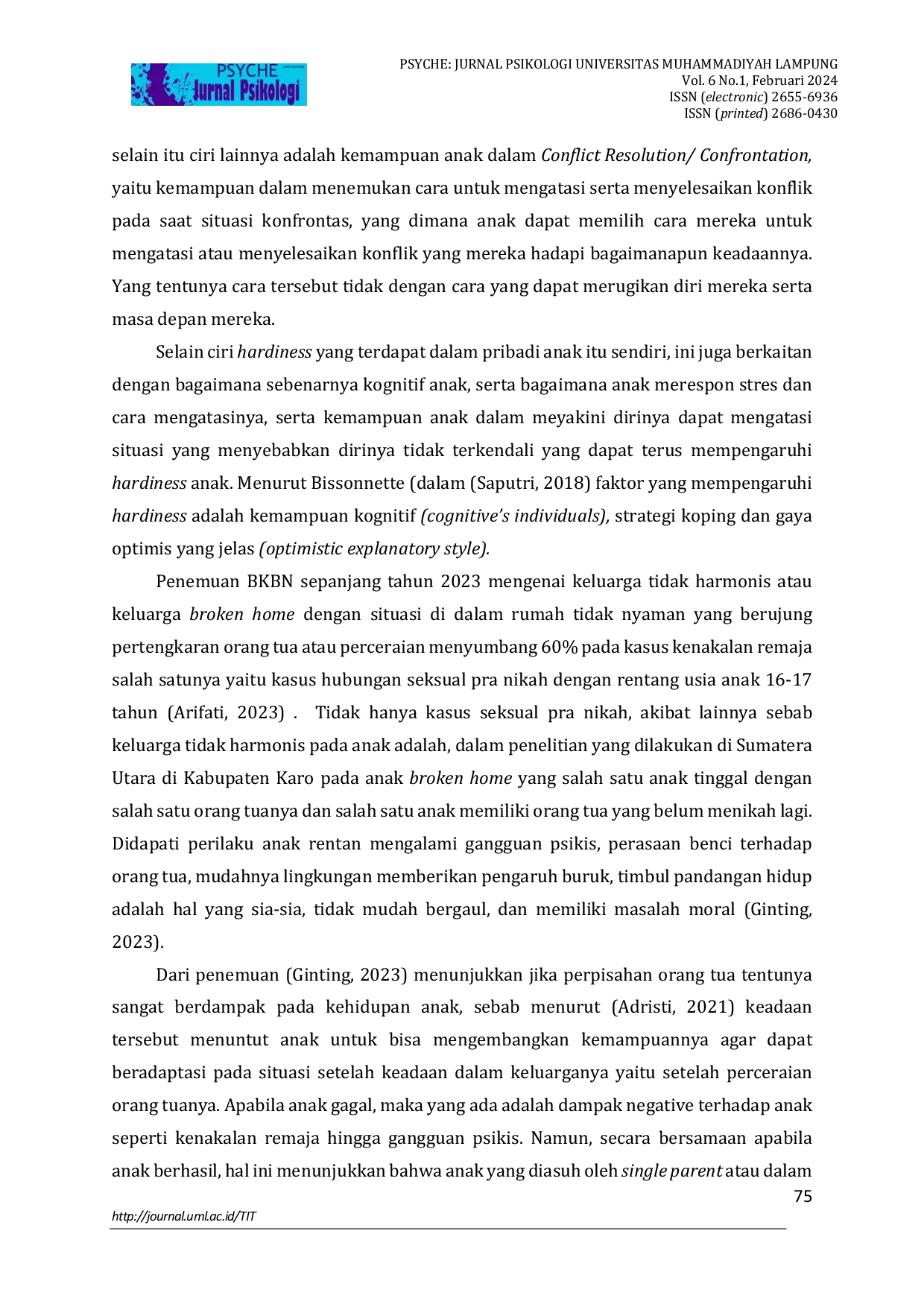 JURIS Hardiness Pada Wanita Yang Diasuh Oleh Ibu Tunggal