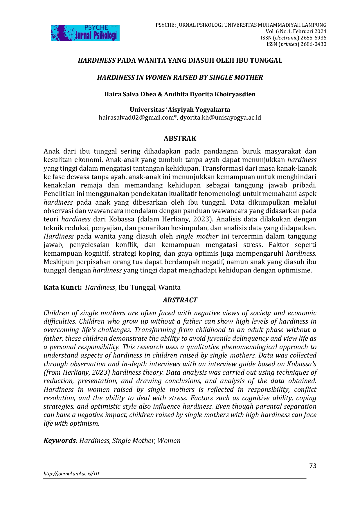 JURIS Hardiness Pada Wanita Yang Diasuh Oleh Ibu Tunggal