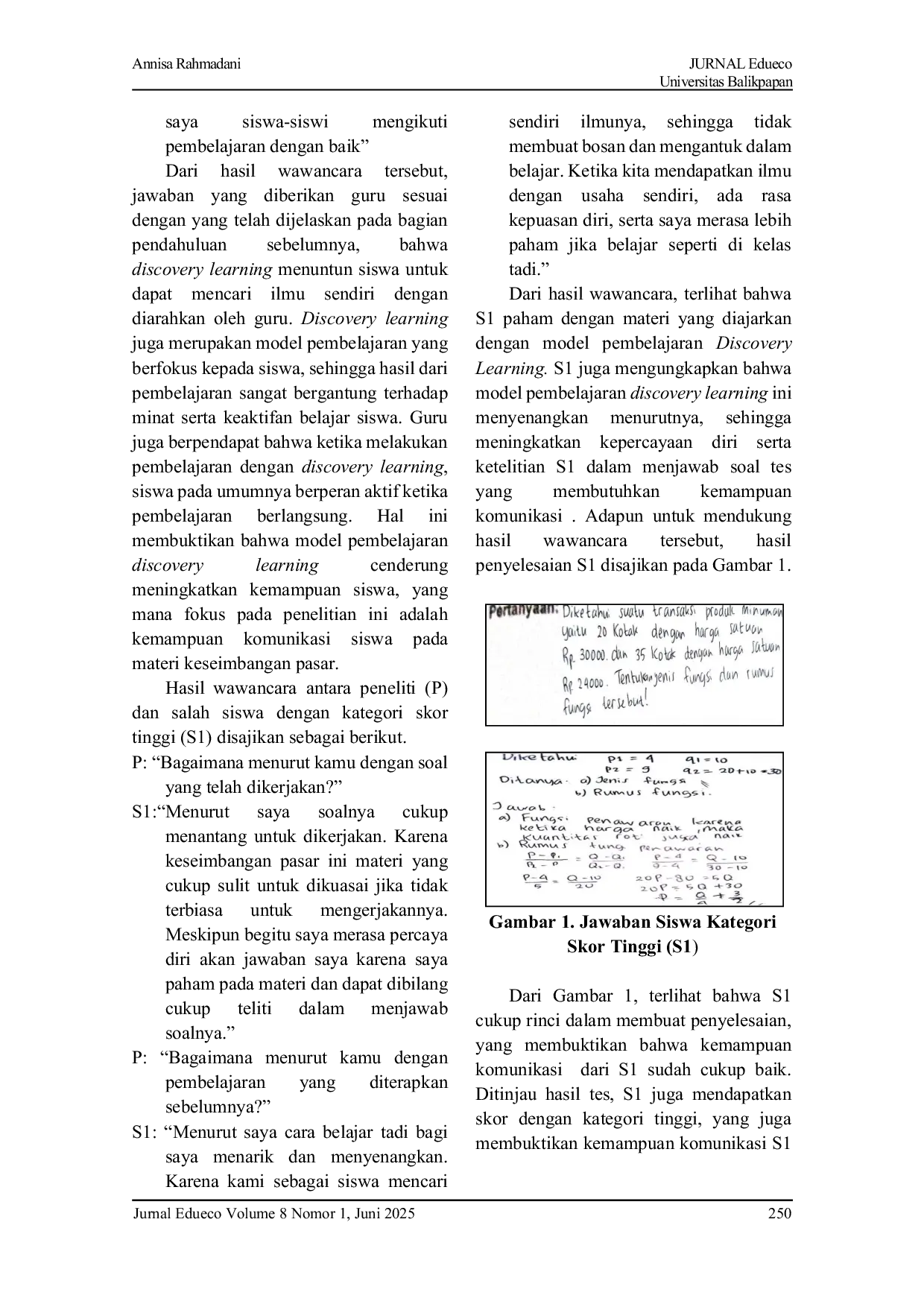 JURIS Penerapan Model Discovery Learning Ditinjau dari Kemampuan Komunikasi Siswa pada Materi Keseimbangan Pasar