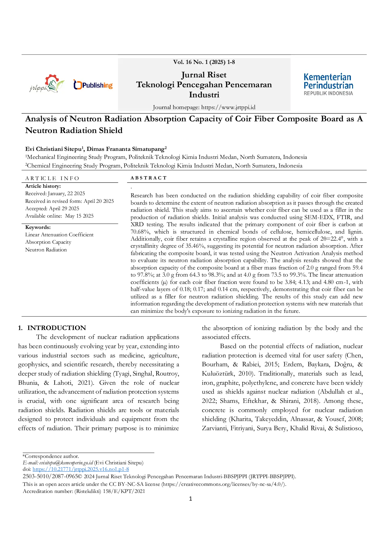 JURIS Analysis of Neutron Radiation Absorption Capacity of Coir Fiber Composite Board as A Neutron Radiation Shield