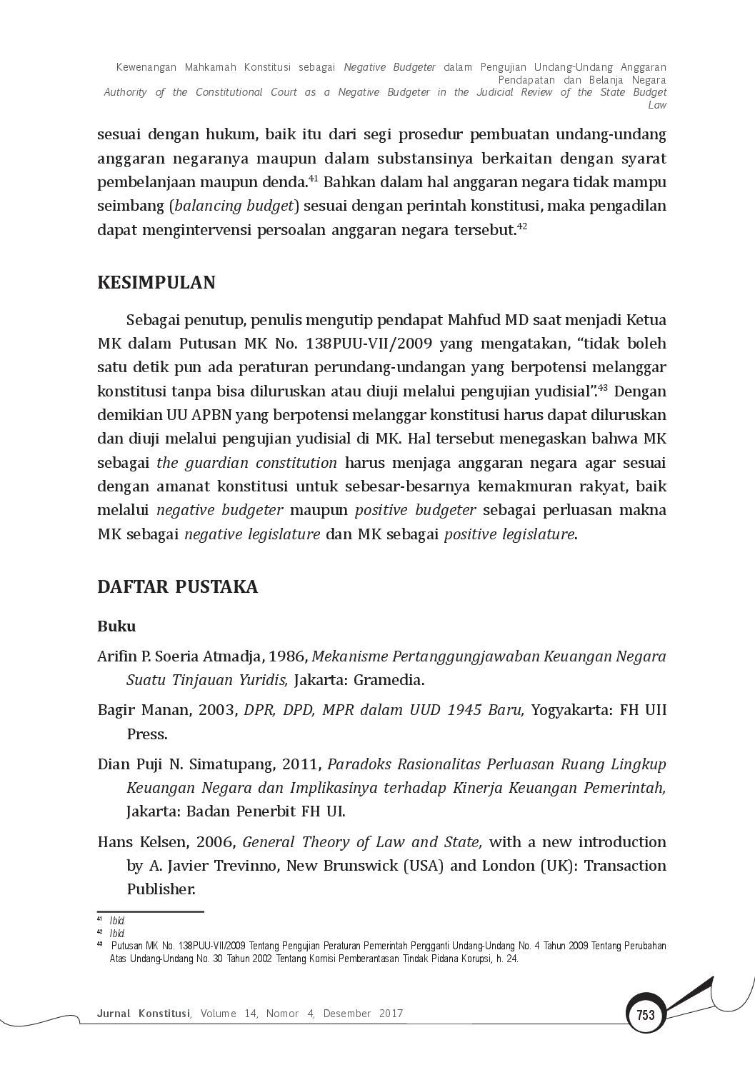 juris Kewenangan Mahkamah Konstitusi sebagai Negative Budgeter dalam Pengujian Undang Undang Anggaran Pendapatan dan Belanja Negara