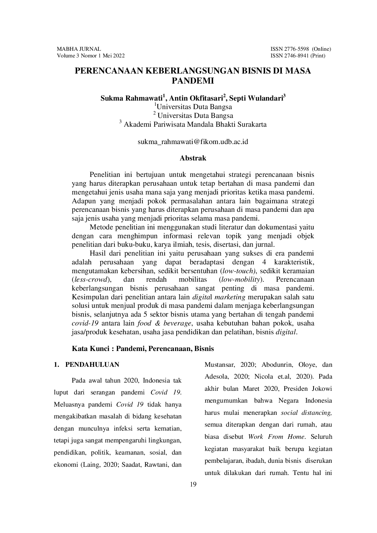 JURIS Perencanaan Keberlangsungan Bisnis di Masa Pandemi