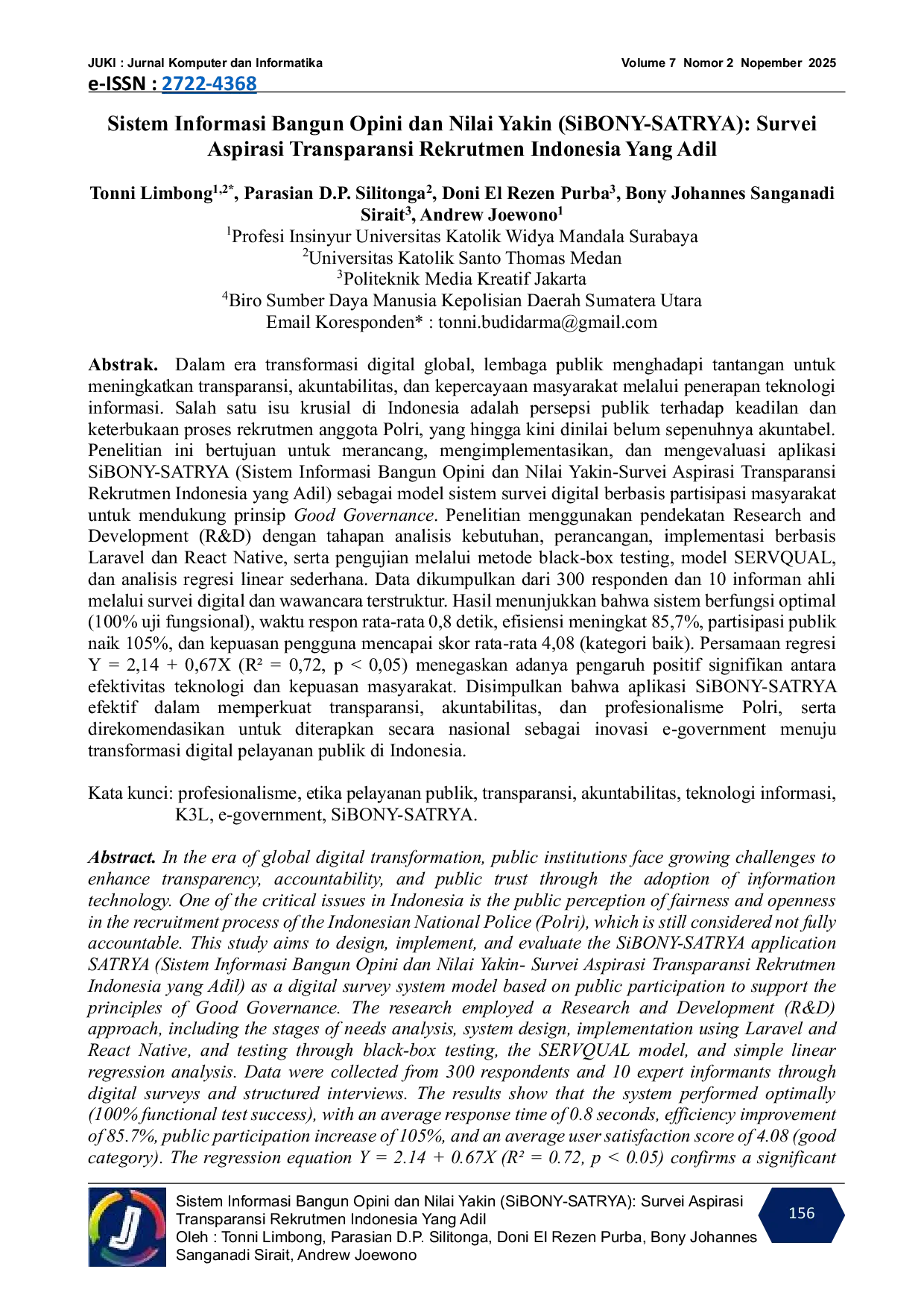 JURIS Sistem Informasi Bangun Opini dan Nilai Yakin SiBONY SATRYA Survei Aspirasi Transparansi Rekrutmen Indonesia Yang Adil