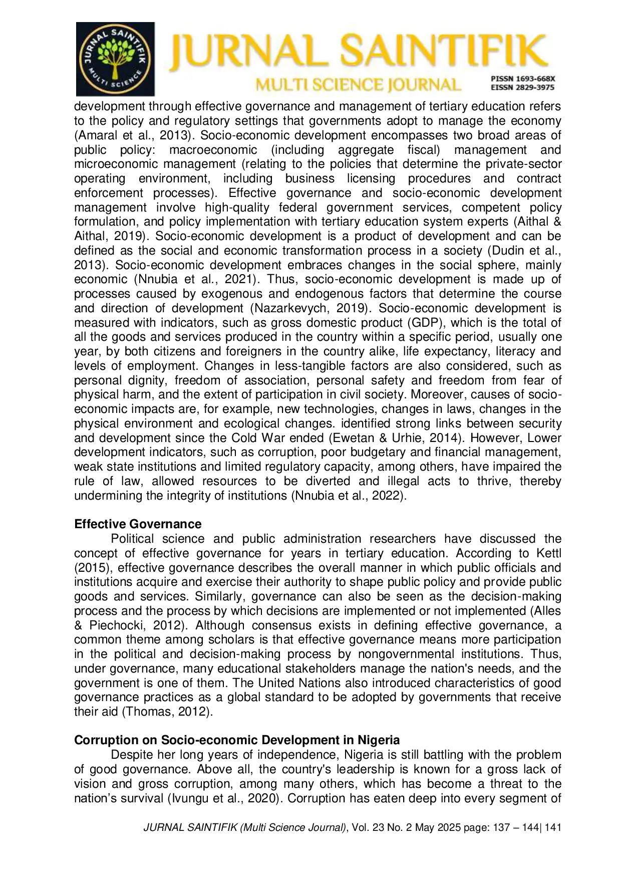 JURIS Effective Governance and Management of Tertiary Education for Socio Economic Development in Nigeria