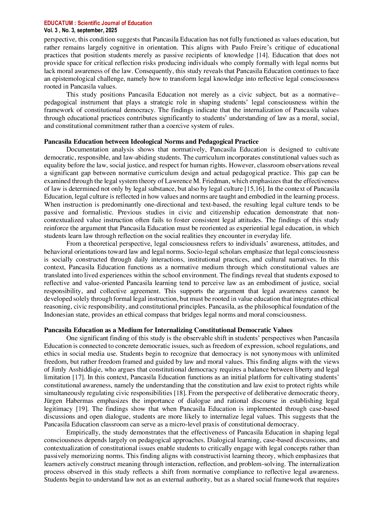 JURIS Pancasila Education as an Instrument for Shaping Students Legal Consciousness in the Era of Constitutional Democracy