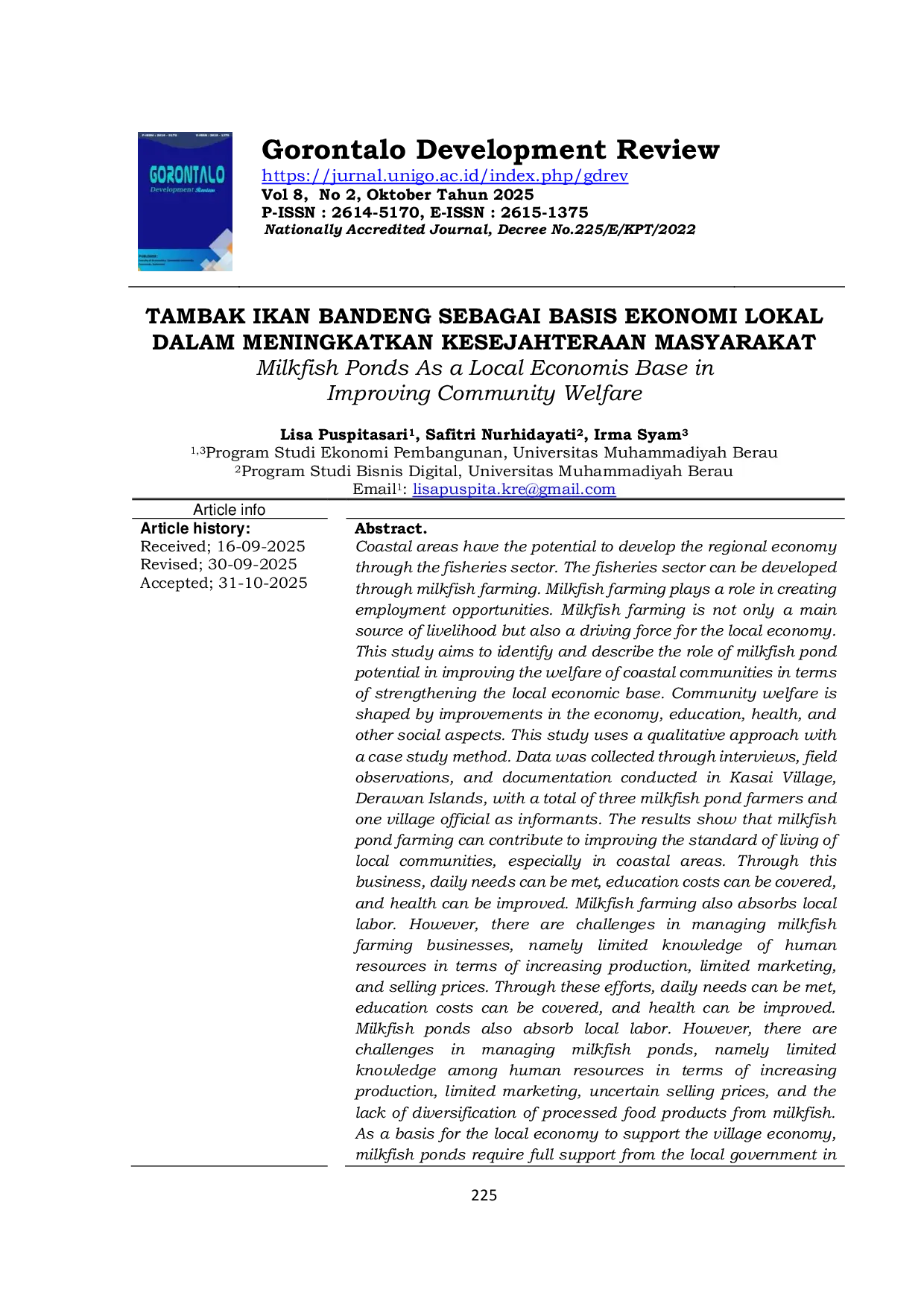 JURIS Milkfish Ponds As a Local Economis Base in Improving Community Welfare