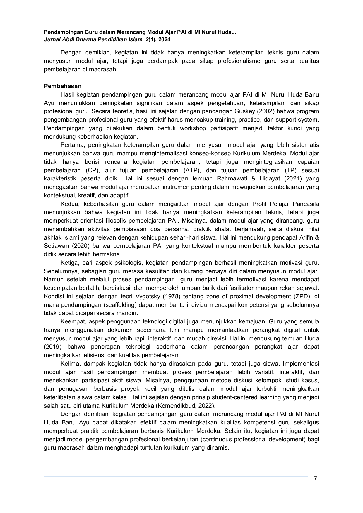 JURIS Teacher Assistance in Designing Islamic Religious Education Teaching Modules at MI Nurul Huda Banu Ayu Buay Pemuka Peliung East OKU