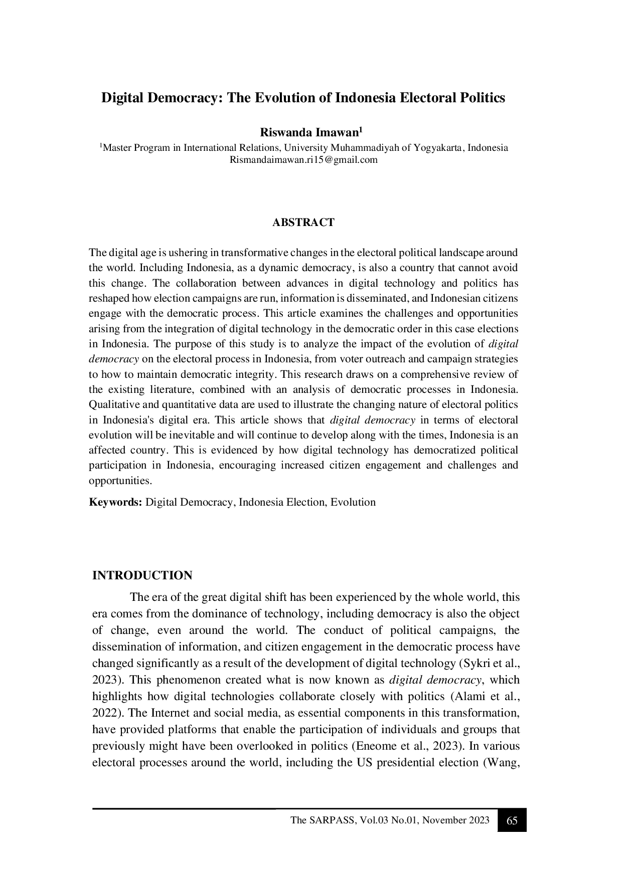 JURIS Digital Democracy The Evolution of Indonesia Electoral Politics