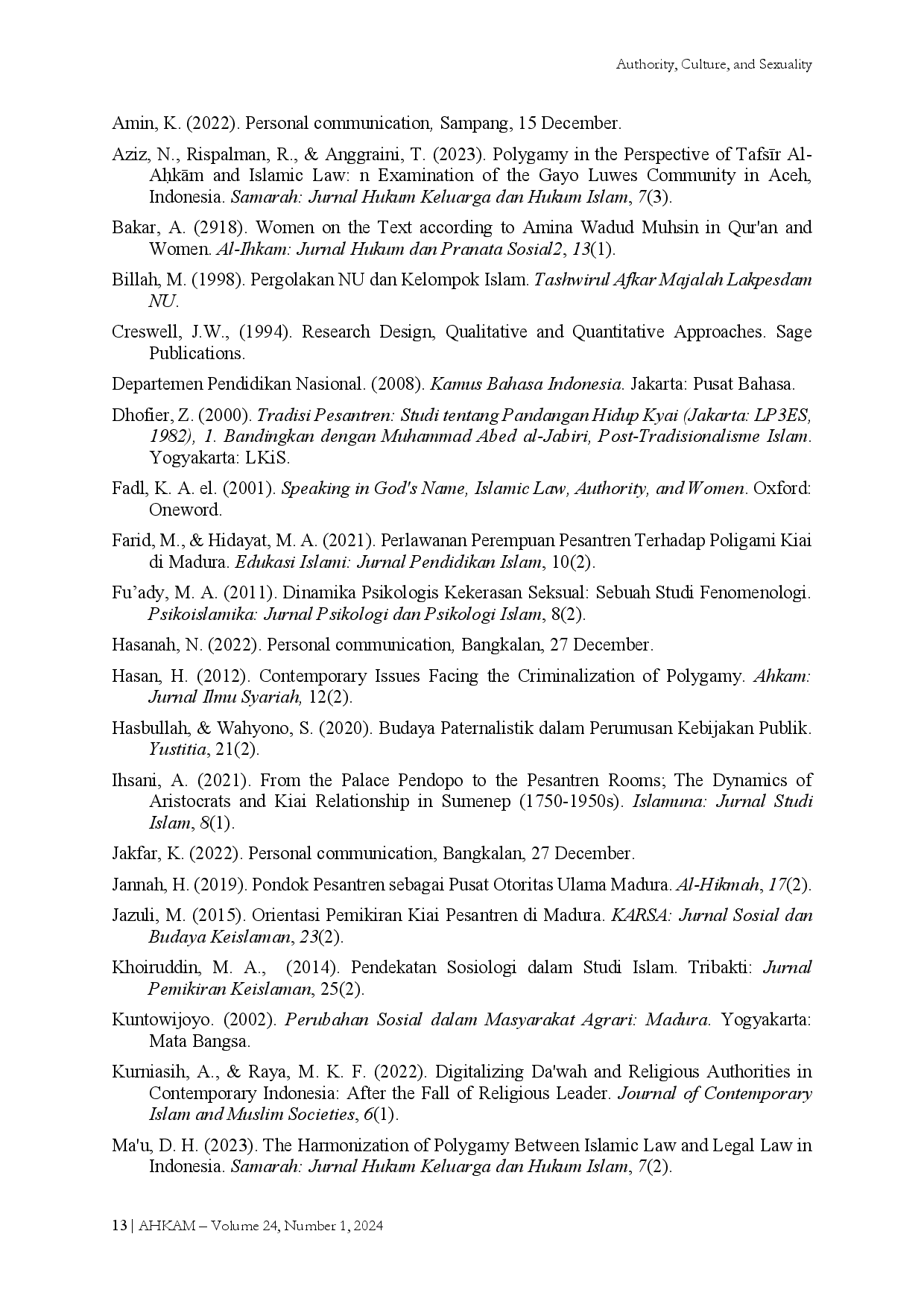 juris Authority Culture and Sexuality in the Polygamy of Madurese Ulamas