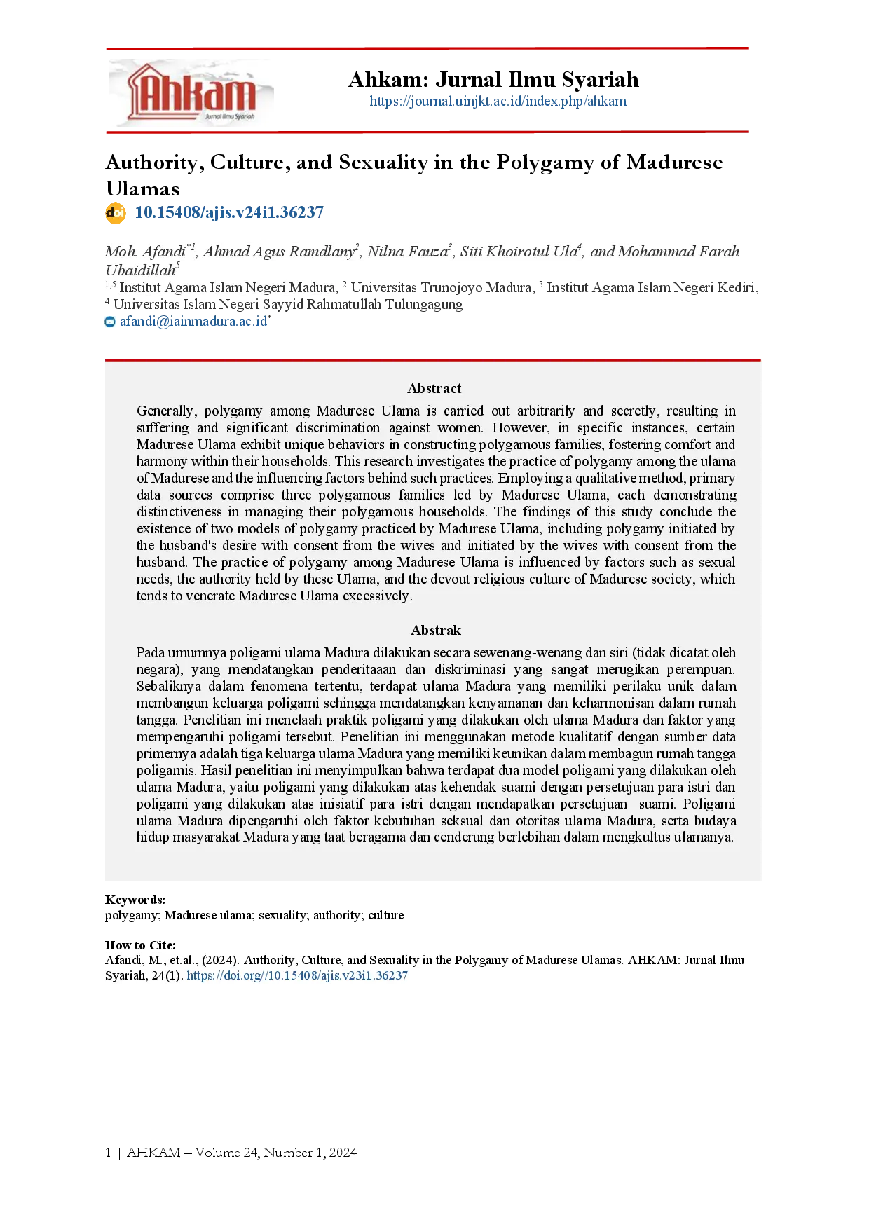 juris Authority Culture and Sexuality in the Polygamy of Madurese Ulamas