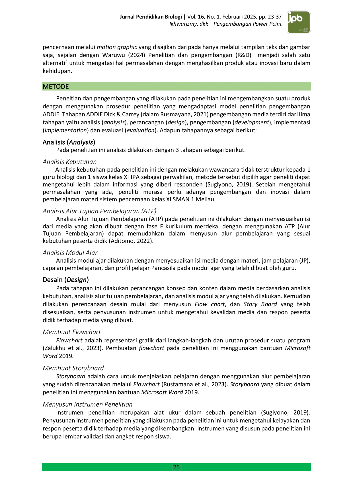 JURIS Pengembangan Power Point Interaktif Berbasis Motion Graphic Materi Sistem Pencernaan Kelas XI SMAN 1 Meliau