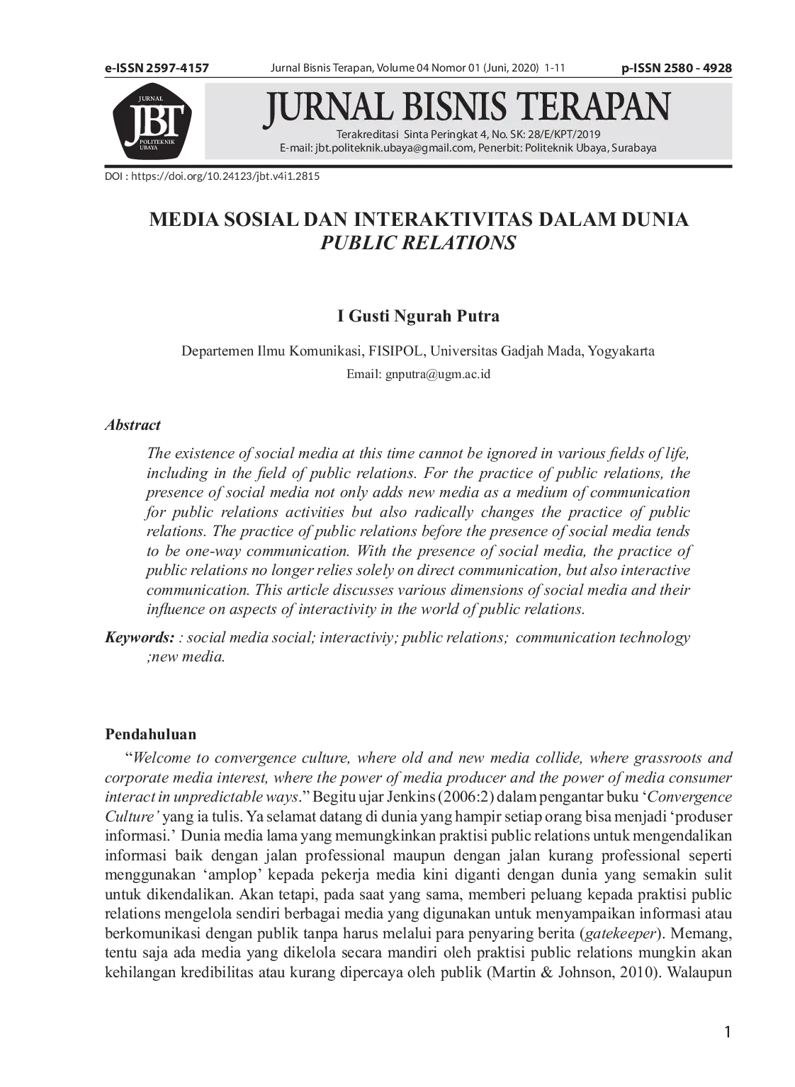 JURIS Media Sosial dan Interaktivitas dalam Dunia Public Relations